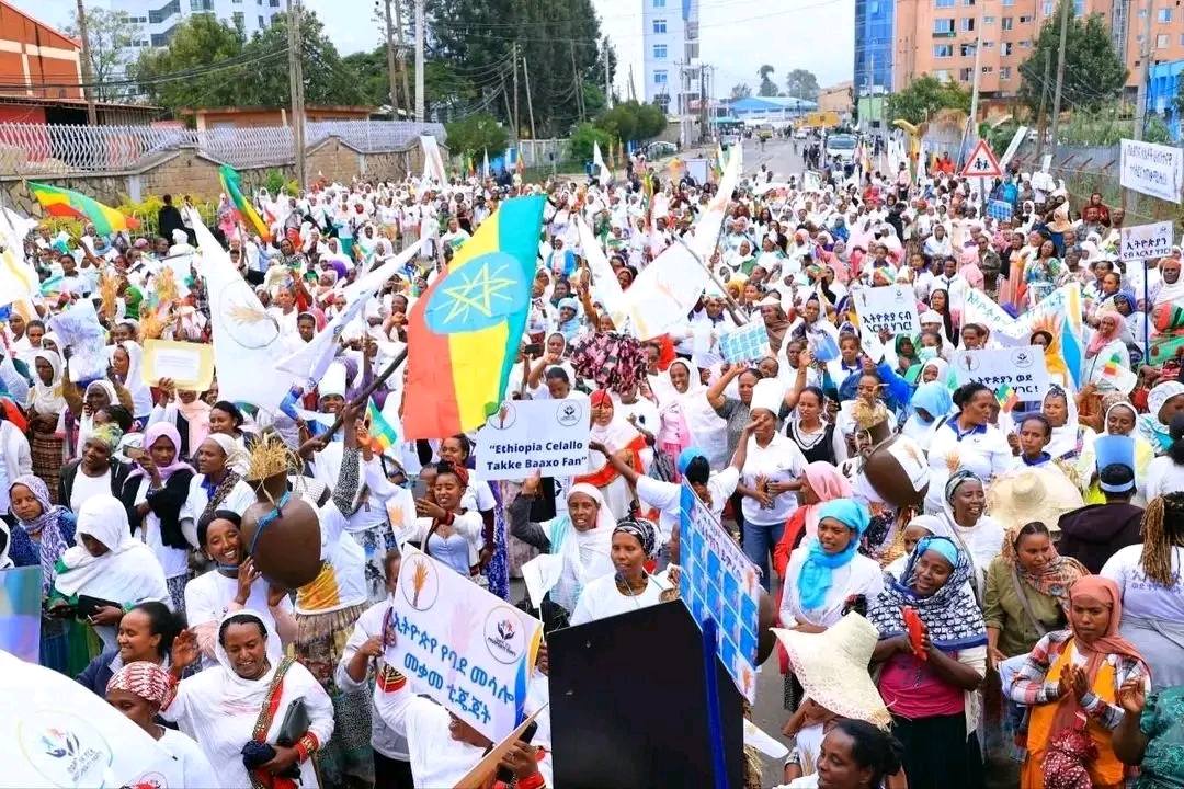 Prosperity Party supporters attend a rally in Addis Ababa as Ethiopia ends campaigns ahead of the June 1 elections.