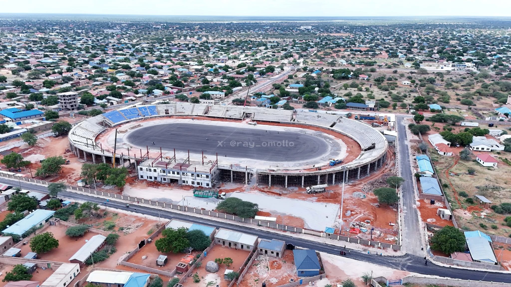 Wajir Stadium, Kenya, under construction, reaching 84% completion as works intensify ahead of upcoming national celebrations.