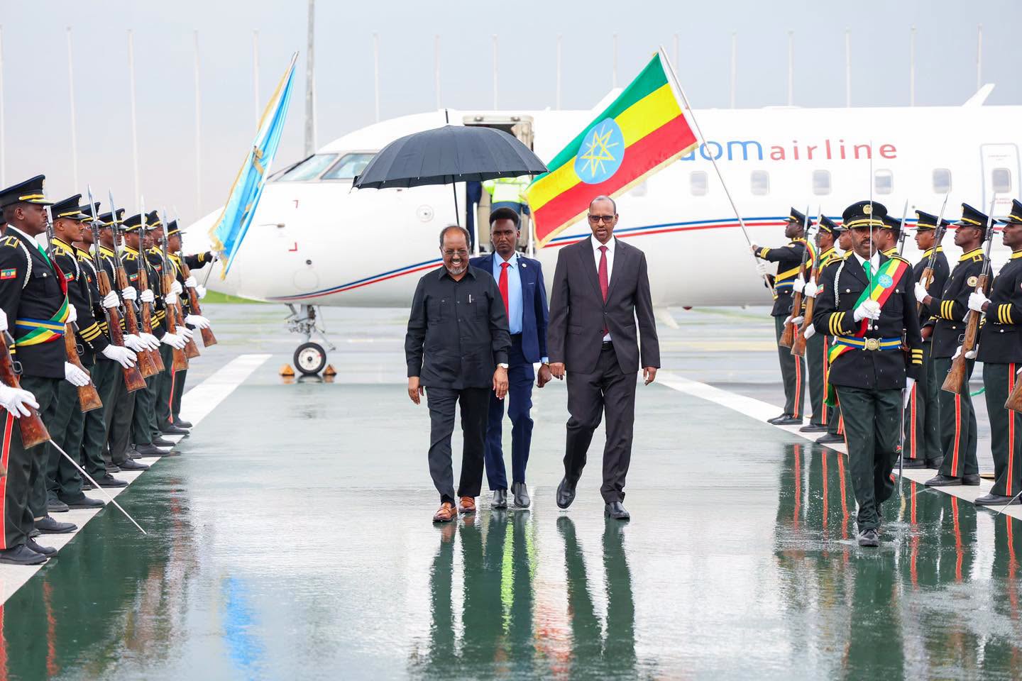 Somali President Hassan Sheikh Mohamud arrives at Bole International Airport in Addis Ababa on June 28, 2026, for a two-day working visit focused on security cooperation and regional stability in the Horn of Africa.