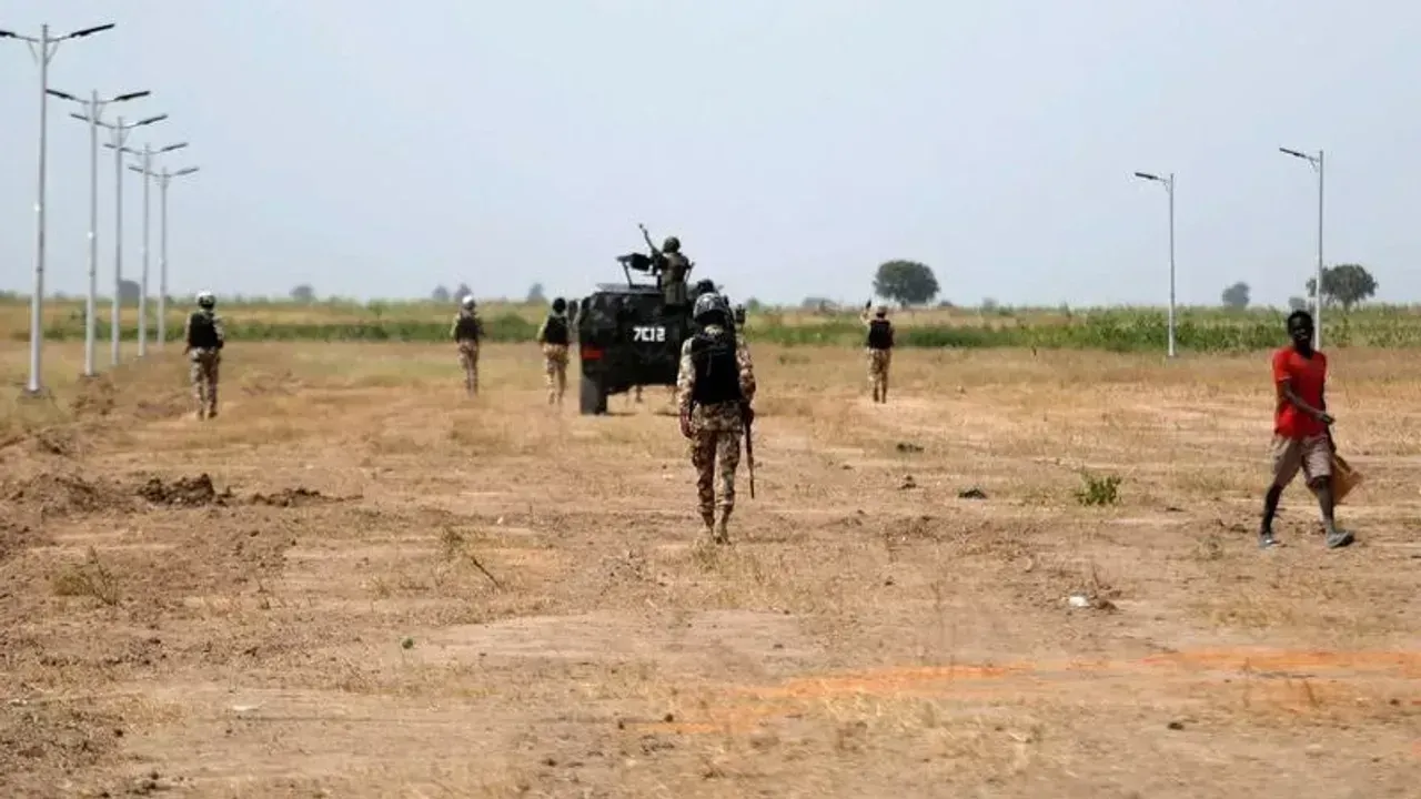 Nigerian security forces patrol following reports of violence linked to suspected Lakurawa militants.