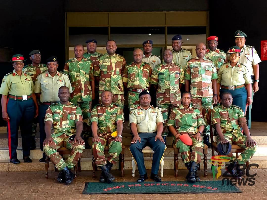 Zimbabwe National Army officers including Sean Mnangagwa pose for a group photo after being promoted to lieutenant colonel in Harare on April 29, 2026.