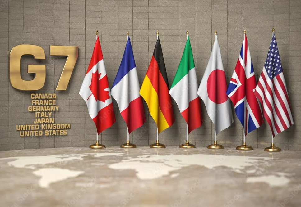 Flags of G7 member states.