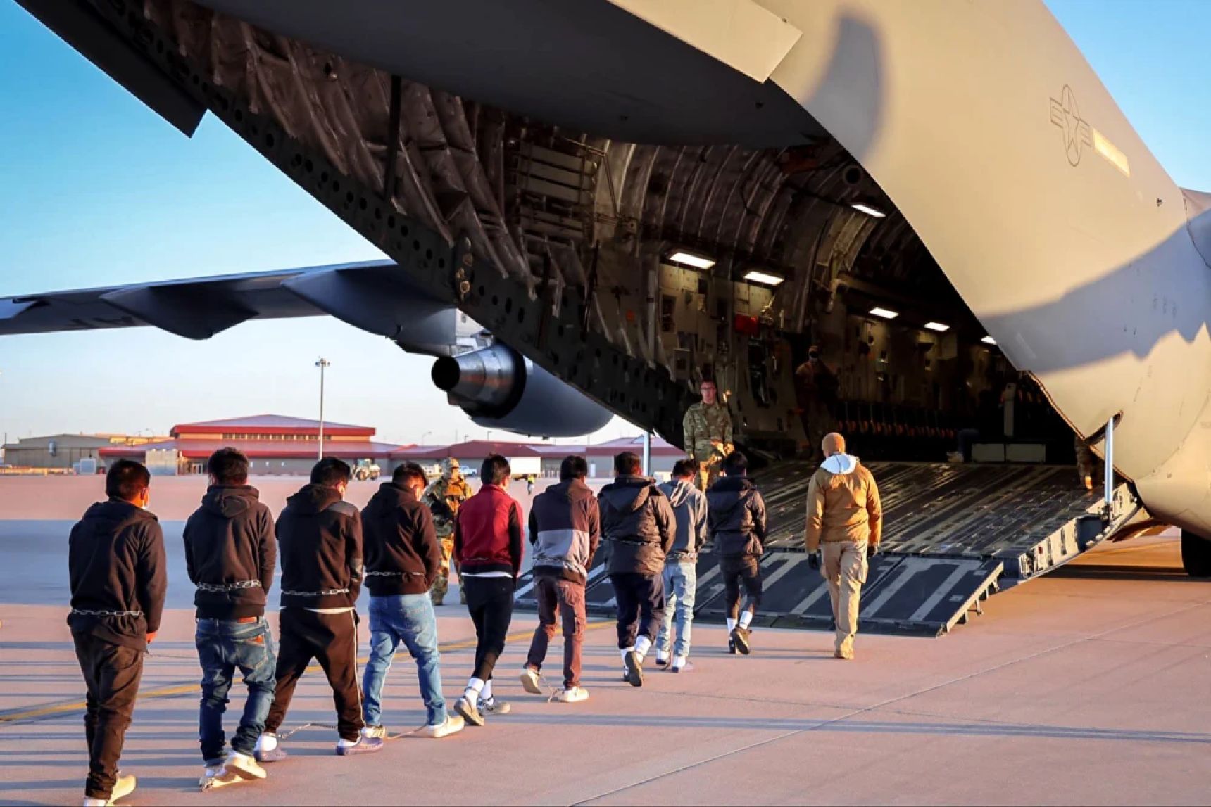 An image shared by the White House press secretary shows a deportation flight in January. (X account of White House press secretary Karoline Leavitt)
