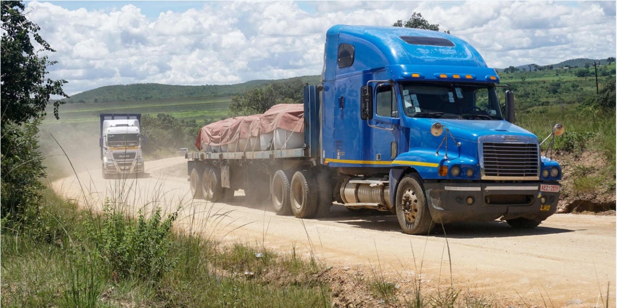 Trucks transport lithium at Prospect Lithium Zimbabwe's processing plant in Goromonzi, Zimbabwe.