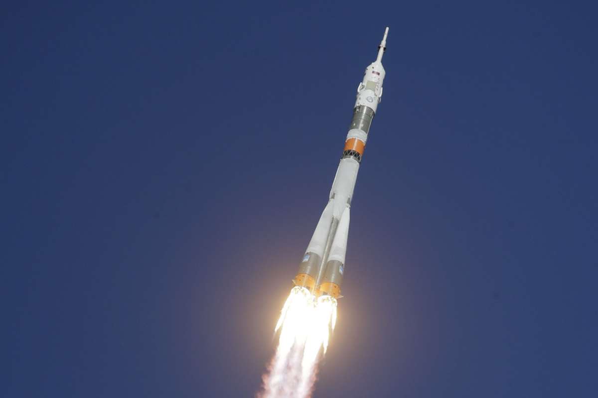The Soyuz-2.1a rocket rises from Plesetsk Cosmodrome on April 3, deploying a Russian military satellite into orbit.
