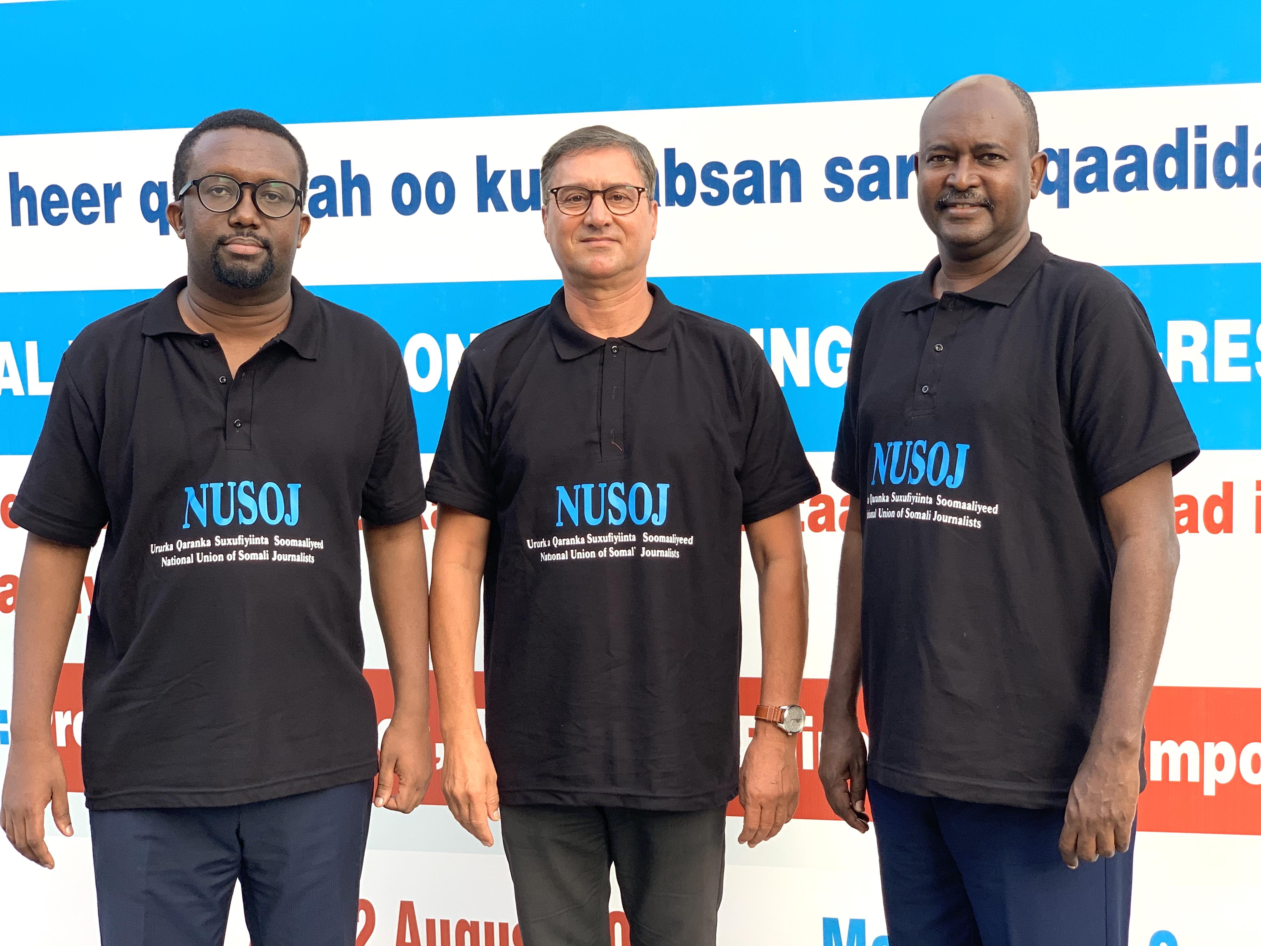 Omar Faruk (NUSOJ), Youness Mjahed (IFJ), Sadiq Ibrahim (FAJ)