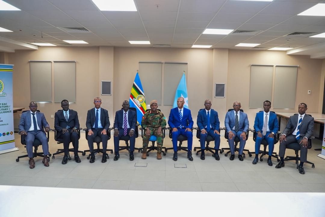 EAC military intelligence chiefs from eight member states are seen during a closed-door session in Mogadishu on April 29&ndash;30, 2026, where they convened to review regional security developments and strengthen intelligence cooperation across East Africa.