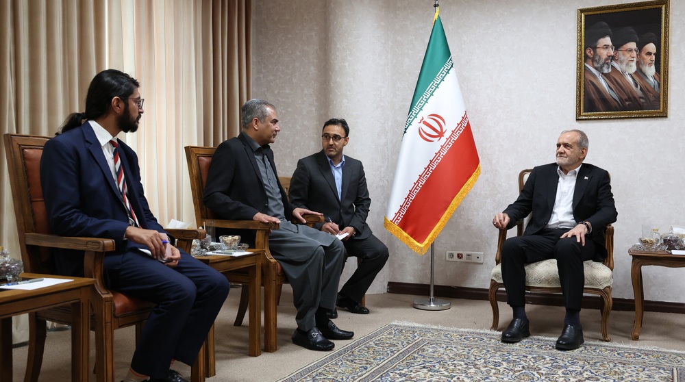Official photo issued by the Iranian Presidency captures President Masoud Pezeshkian (right) during talks with Pakistan's Interior Minister Mohsin Naqvi (center) in Tehran on May 20, 2026.