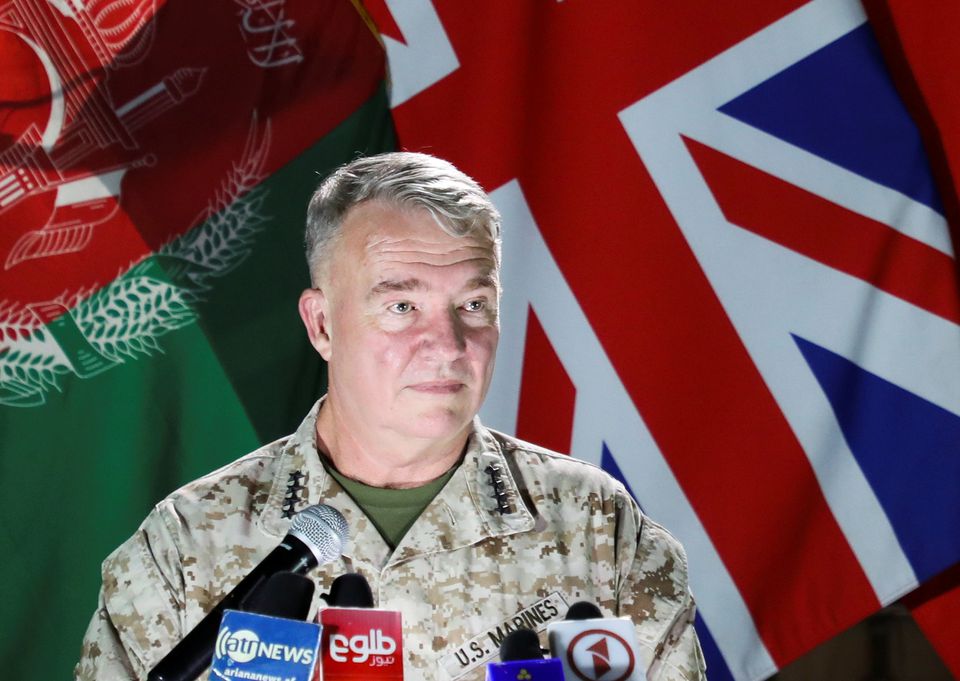 U.S. Marine Corps General Kenneth McKenzie, commander of U.S. Central Command, speaks during a news conference, in Kabul, Afghanistan July 25, 2021. REUTERS/Staff