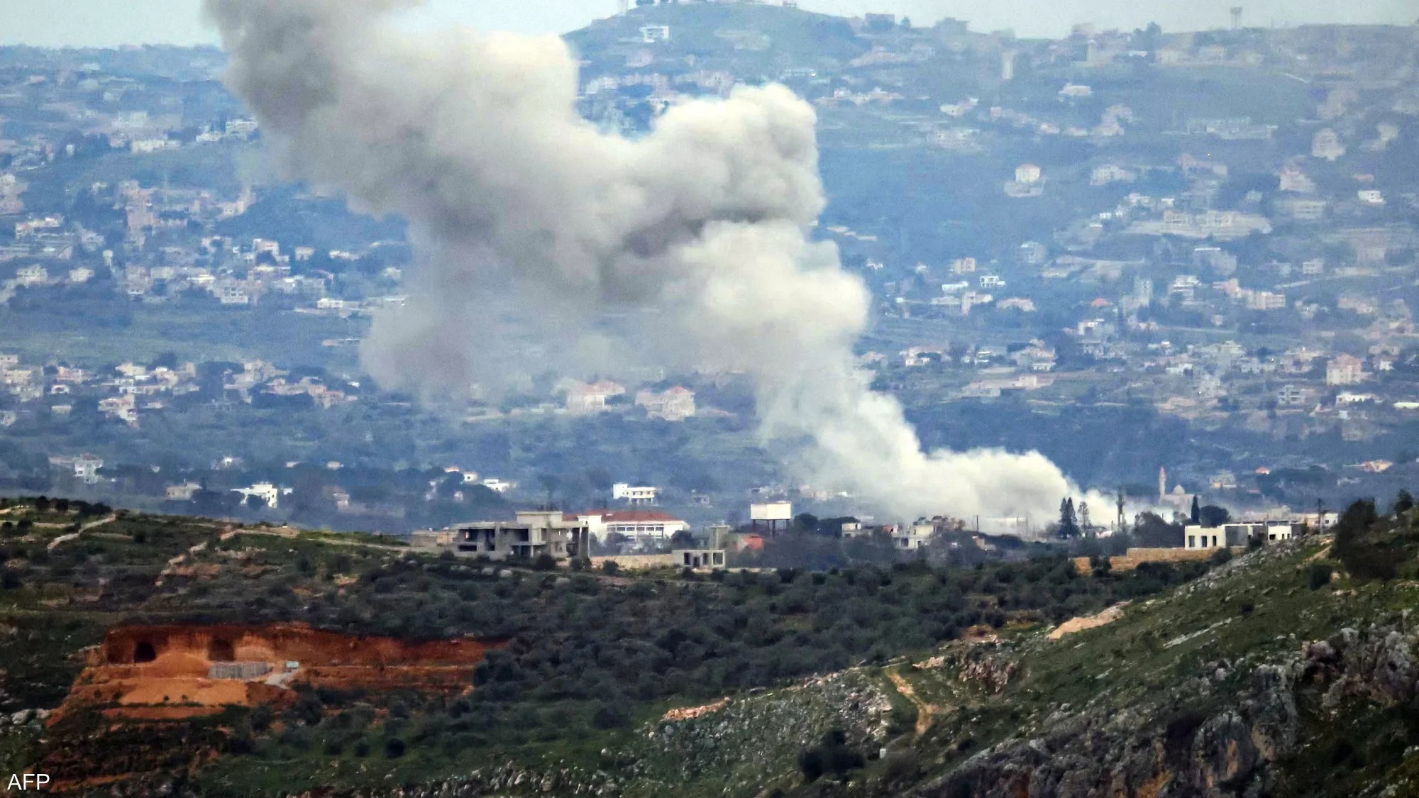 Smoke rises over southern Lebanon after Israeli airstrikes.