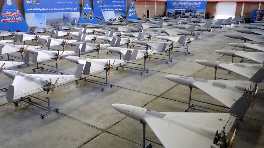 Iran-made drones are displayed in a ceremony marking to provide to the nation's army. (AP: Iranian Army)