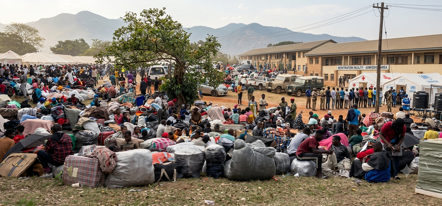 Displaced Malawian families shelter at a makeshift camp in Durban after anti-immigration protests and threats prompted thousands of foreign nationals to seek repatriation from South Africa.