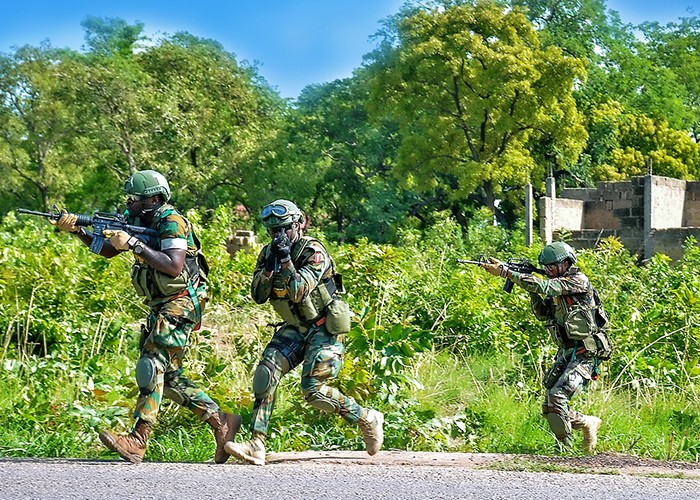 Ghana Armed Forces personnel during a training exercise, demonstrating tactical drills and operational readiness.