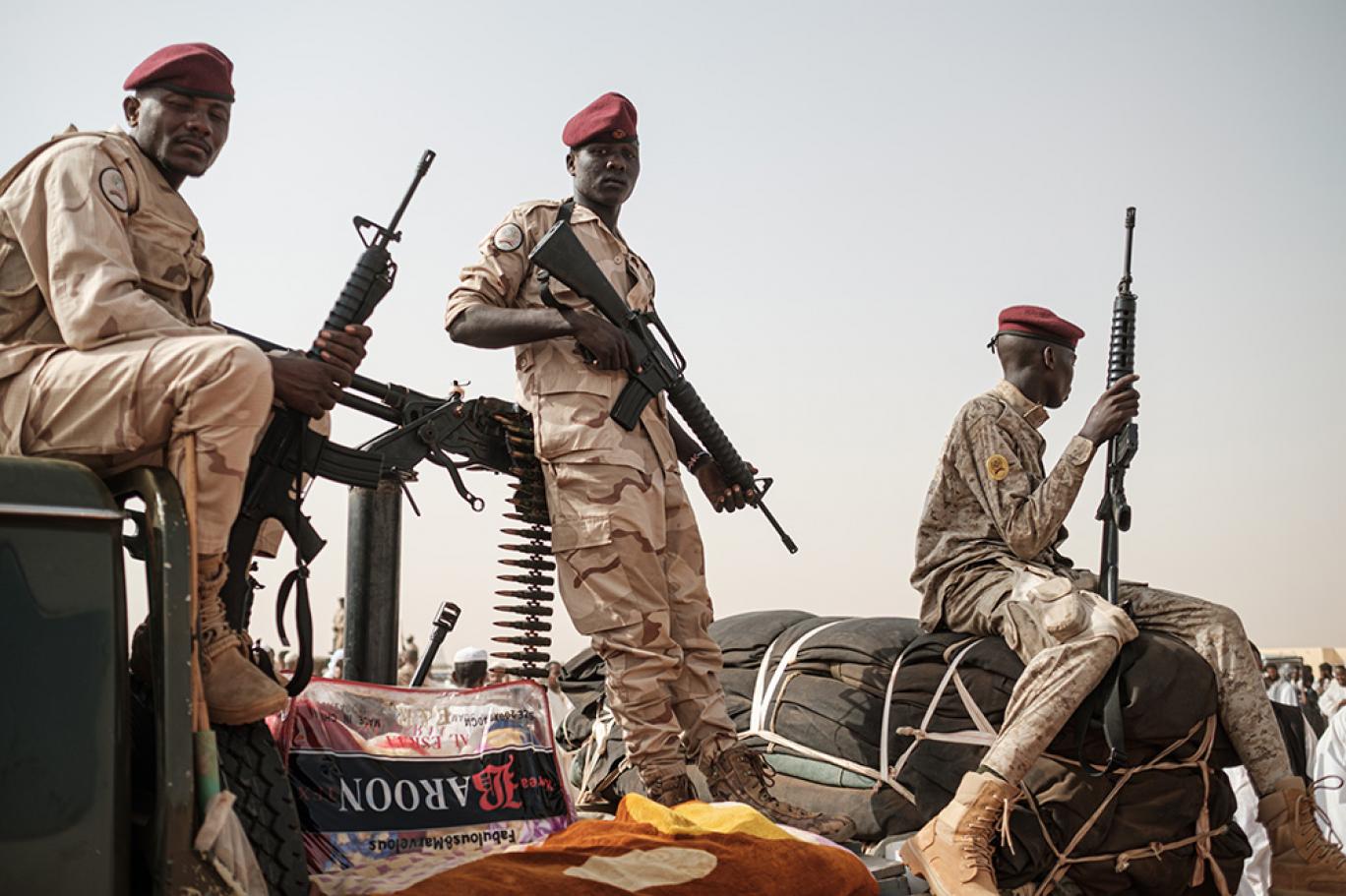 Members of Sudan's Rapid Support Forces (RSF) during a deployment in Darfur amid the ongoing conflict and humanitarian crisis in western Sudan.