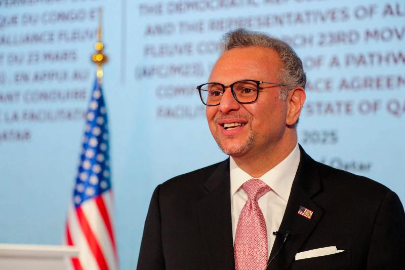 US President Donald Trump's senior adviser for Africa and the Middle East Massad Boulos speaks to media in Doha, July 19, 2025.