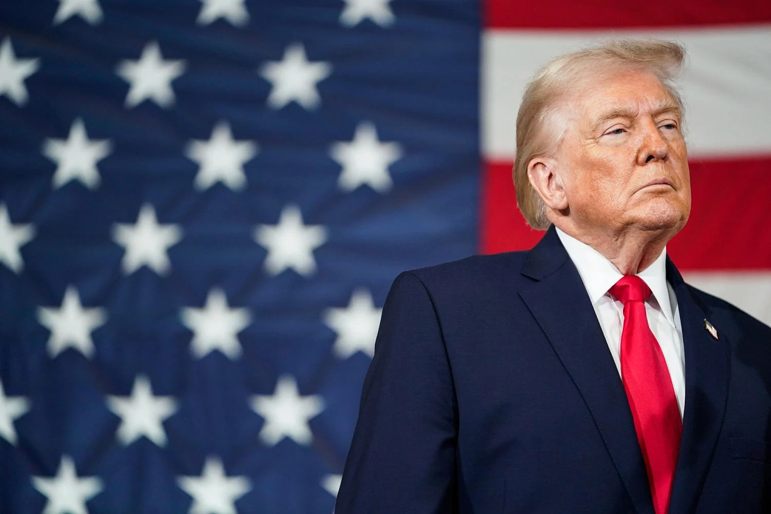 President Donald Trump during a visit to Fort Bragg, N.C., on Feb. 13. (Nathan Howard / Getty Images)