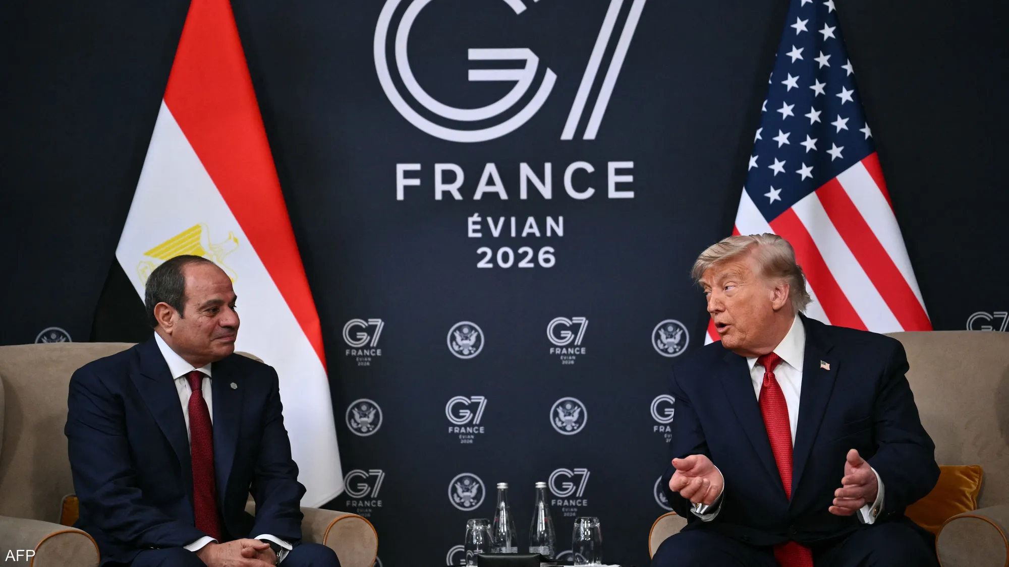 U.S. President Donald Trump and Egyptian President Abdel Fattah el-Sisi meet on the sidelines of the G7 summit in France, where they discuss bilateral relations, trade cooperation, and the ongoing dispute over Ethiopia's Grand Ethiopian Renaissance Dam.