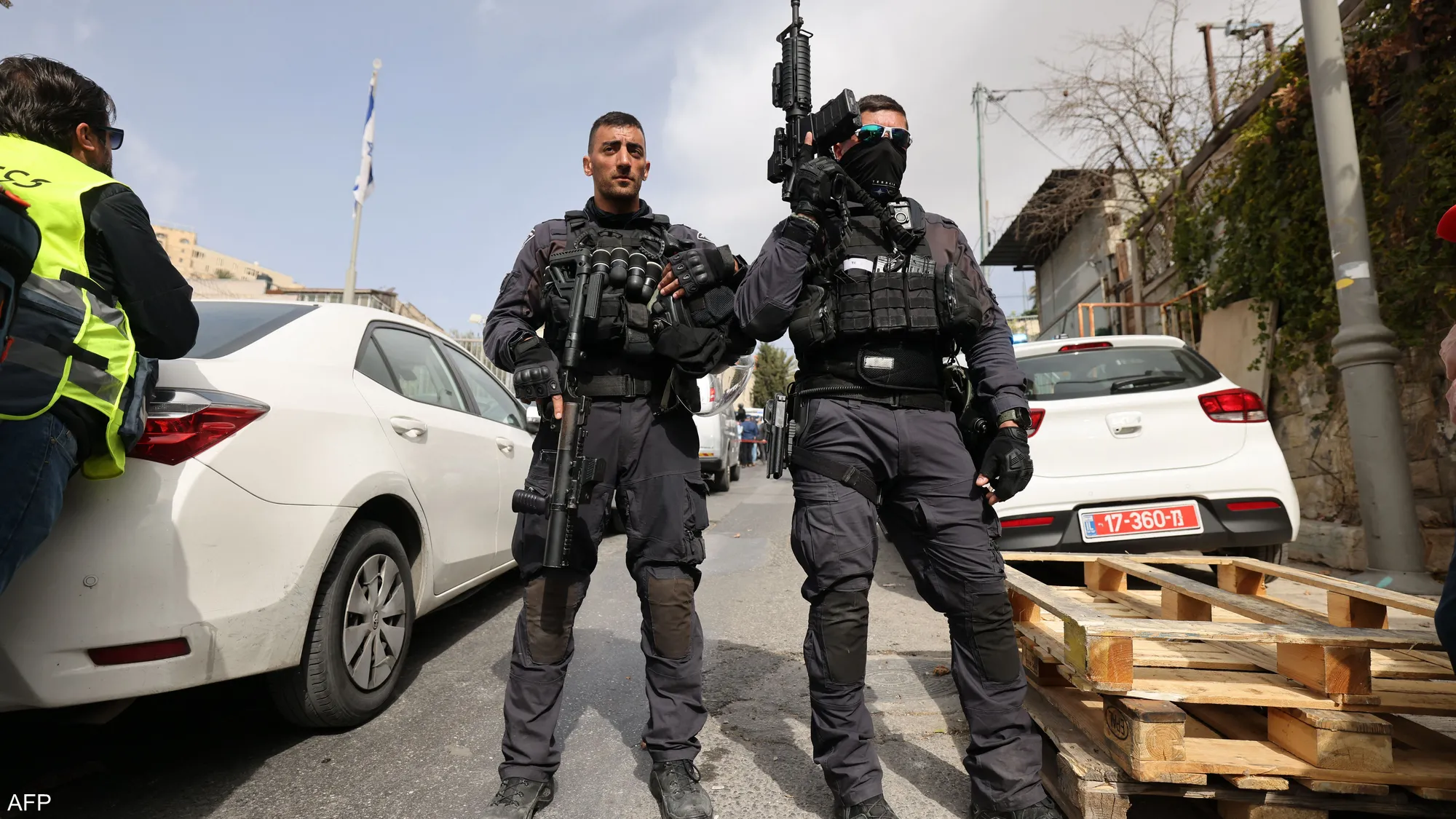 Israeli security personnel secure an area during an ongoing counterintelligence investigation.