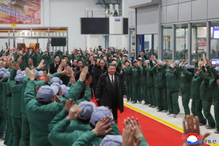 North Korean leader Kim Jong Un attends the completion ceremony for the first phase of renovation and modernisation of the Ryongsong Machine Complex in South Hamgyong Province, North Korea, on Monday [KCNA via KNS/AFP]