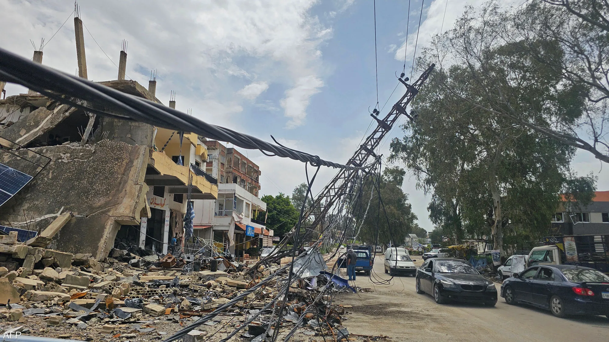 Widespread destruction in southern Lebanon following Israeli airstrikes.