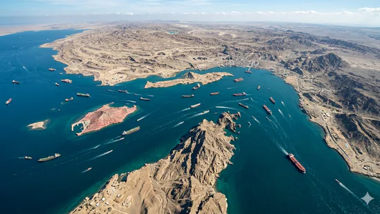 Strait of Hormuz, a critical global energy chokepoint where shipping lanes carrying a significant share of the world's oil and gas pass through narrow waters, amid heightened tensions and disrupted maritime traffic.