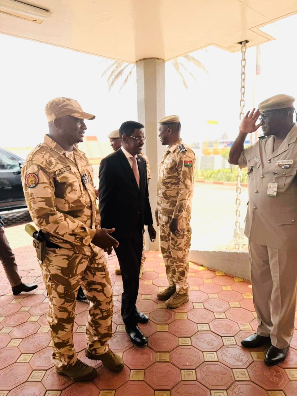 Somalia's Internal Security Minister is received at Ouagadougou airport by Burkina Faso security officials ahead of counterterrorism talks.