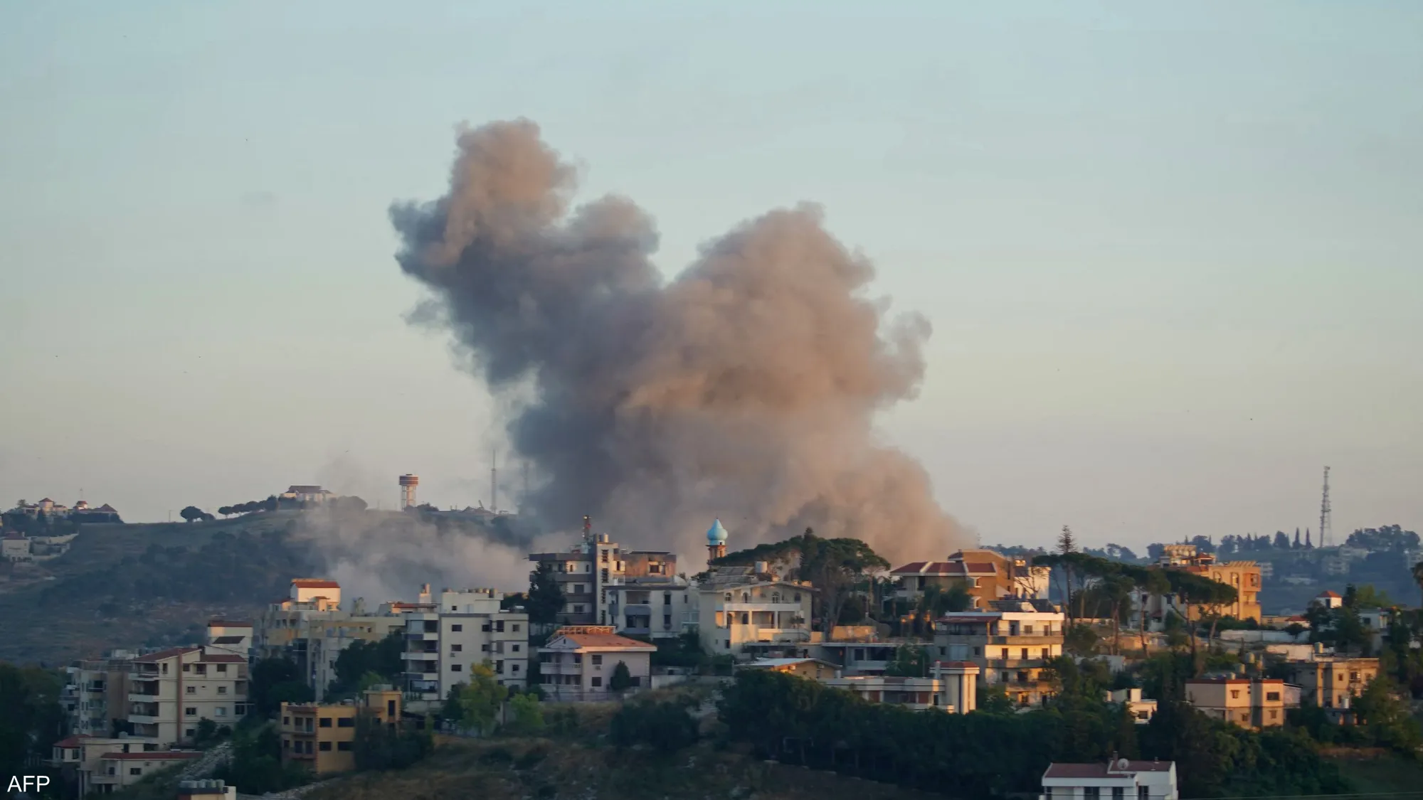 Flames rise over Beirut's southern suburbs, Lebanon, after Israeli airstrikes hit the Dahiya area following reported drone incursions.