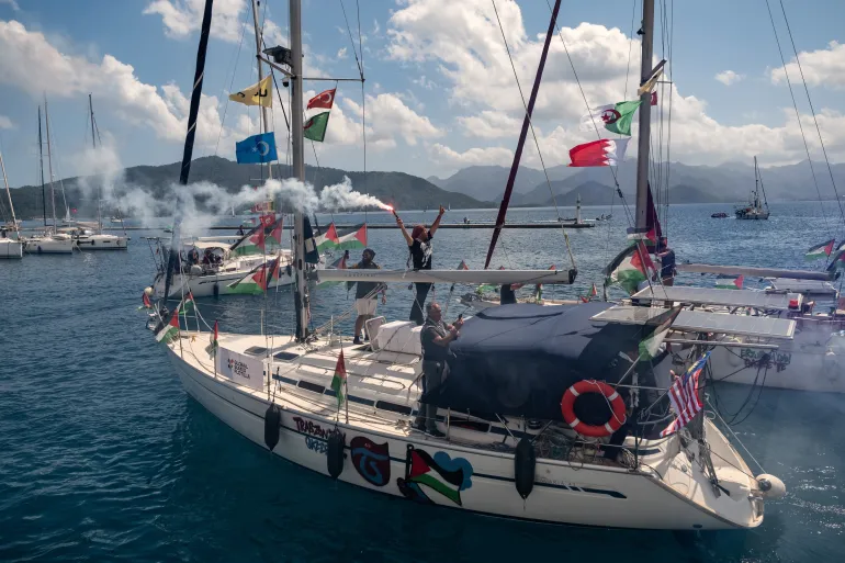 Global Freedom Flotilla vessels en route to Gaza were intercepted by Israeli forces at sea amid heightened regional tensions and international attention.