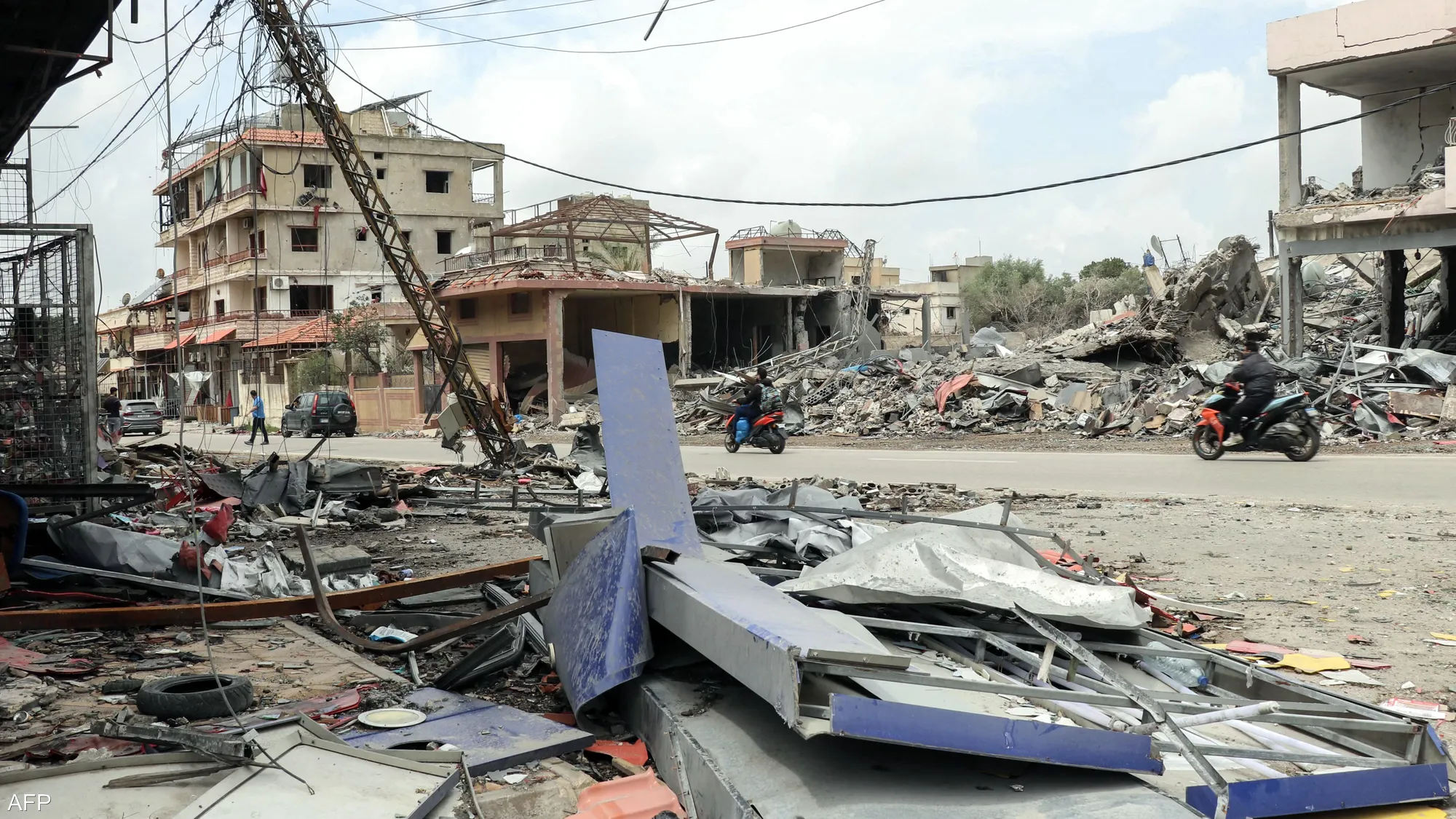 Destroyed buildings in southern Lebanon following reported Israeli airstrikes in residential areas.