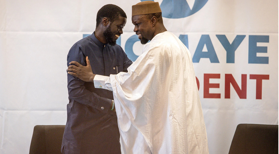 Senegalese President Bassirou Diomaye Faye and Prime Minister Ousmane Sonko during an official meeting in Dakar.