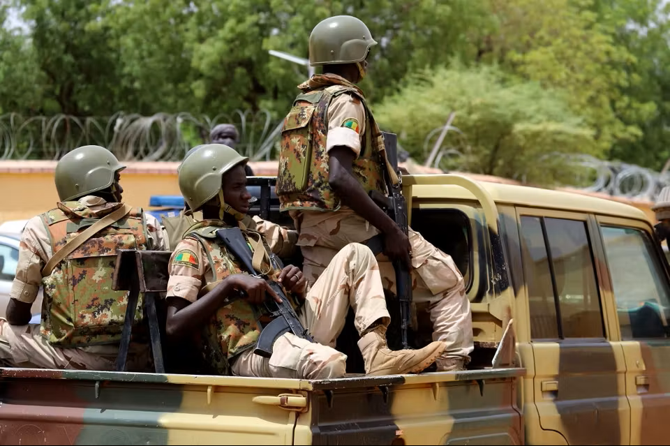 Malian army soldiers conduct a field operation during security operations in central and northern Mali.