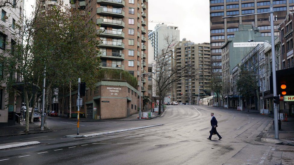 Streets in central Sydney were near deserted on Monday