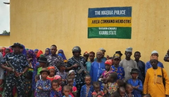 Nigerian police officers in Kaduna State, where authorities rescued 75 kidnapped travellers after an operation in Birnin Gwari.