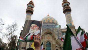Iranian demonstrators protest against the US-Israeli strikes on Iran in the capital, Tehran.