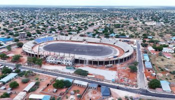 Wajir Stadium, Kenya, under construction, reaching 84% completion as works intensify ahead of upcoming national celebrations.