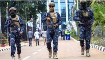 Well-trained Kenya police officers conducting a routine security patrol.
