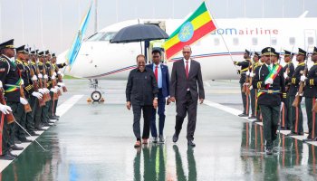 Somali President Hassan Sheikh Mohamud arrives at Bole International Airport in Addis Ababa on June 28, 2026, for a two-day working visit focused on security cooperation and regional stability in the Horn of Africa.