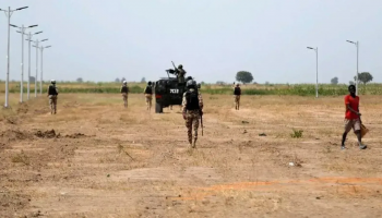Nigerian security forces patrol following reports of violence linked to suspected Lakurawa militants.