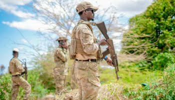 Well-trained Somali National Army soldiers remain on alert during a security operation.