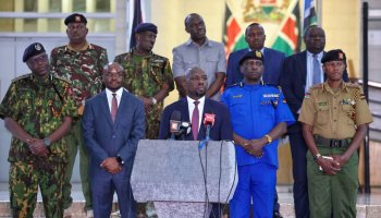 Kenya Interior Ministry officials address the media in Nairobi on Monday, outlining casualties, arrests, and security measures following nationwide fuel price protests that disrupted transport for a second consecutive day.