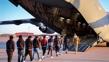 An image shared by the White House press secretary shows a deportation flight in January. (X account of White House press secretary Karoline Leavitt)