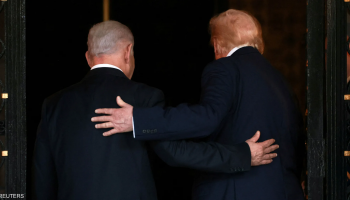 U.S. President Donald Trump and Israeli Prime Minister Benjamin Netanyahu walking together during a diplomatic engagement.