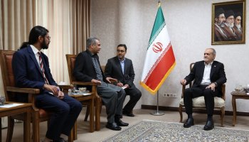 Official photo issued by the Iranian Presidency captures President Masoud Pezeshkian (right) during talks with Pakistan's Interior Minister Mohsin Naqvi (center) in Tehran on May 20, 2026.