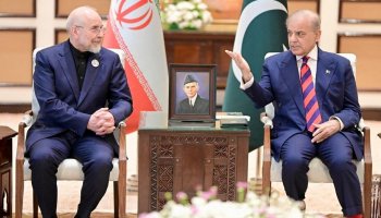Pakistani Prime Minister Shehbaz Sharif (R) meets with Iranian Parliament Speaker Mohammad Bagher Ghalibaf, ahead of U.S.-Iran peace talks, Islamabad, Pakistan, April 11, 2026. (Reuters Photo)