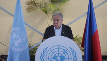 UN Secretary-General António Guterres speaks during a press briefing in Port-au-Prince, highlighting concerns over Haiti's security mandate on June 17, 2026.
