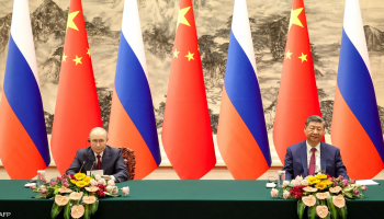 Chinese President Xi Jinping and Russian President Vladimir Putin attend a bilateral meeting at the Great Hall of the People in Beijing during talks on security, defense, and strategic cooperation between China and Russia.