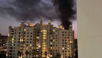 Plumes of black smoke rise near the Burj Khalifa.