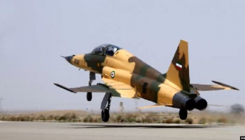 Iran's Kowsar fighter jet, which it says is domestically designed, takes off as part of its unveiling to the world, Aug. 21, 2018.