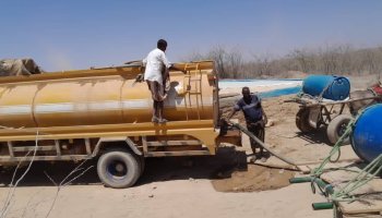 A water tanker delivers emergency supplies to drought-stricken residents in Amalow, where communities are facing severe shortages.