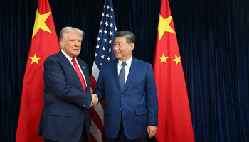 U.S. President Donald Trump shakes hands with China President Xi Jinping at the Gimhae Air Base in Busan, South Korea, on Oct. 30, 2025.Andrew Caballero-Reynolds—AFP/Getty Images